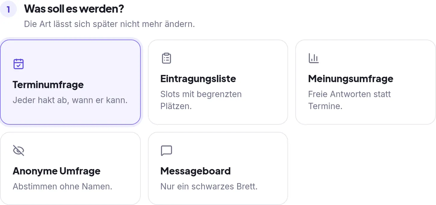 Auswahl der Umfrageart, Terminumfrage ist markiert